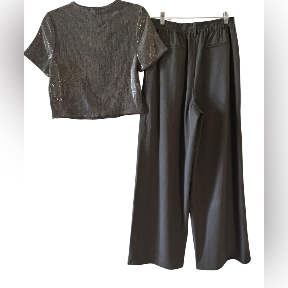 Christian Lacroix Women Grey Wide Leg Pants and Sequin Top, Two pieces set. M - Picture 3 of 16